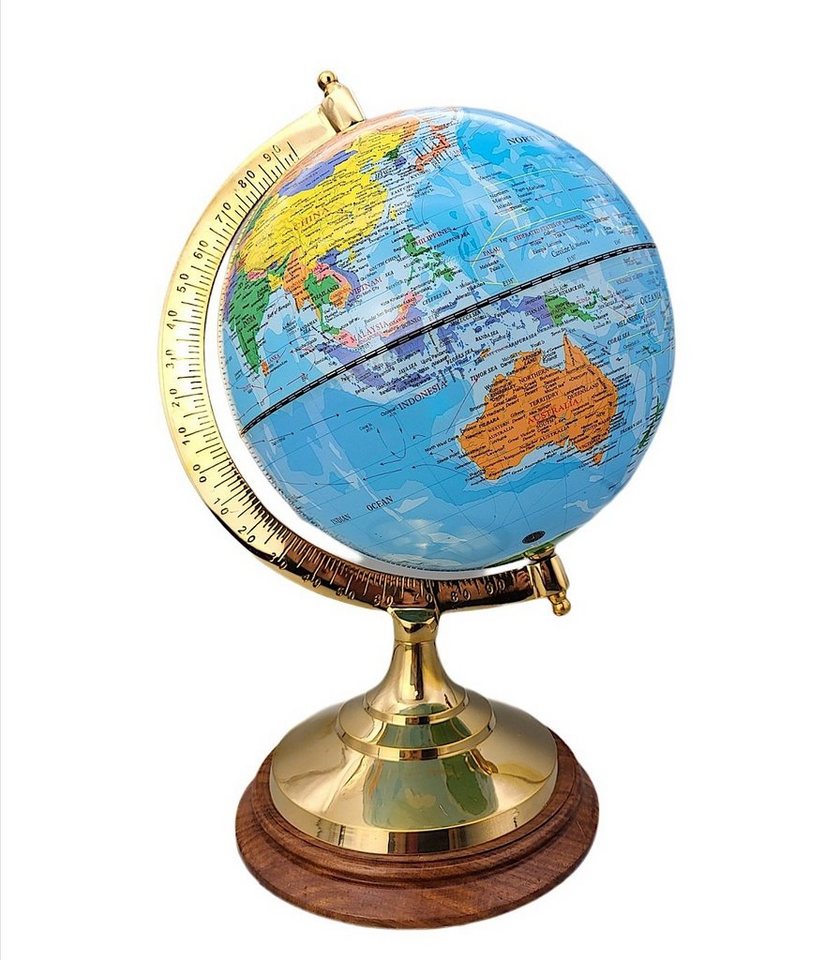 Linoows Dekoobjekt Globus, politischer Erdglobus auf Messingfuß 34 cm, Tischglobus englische Beschriftung von Linoows