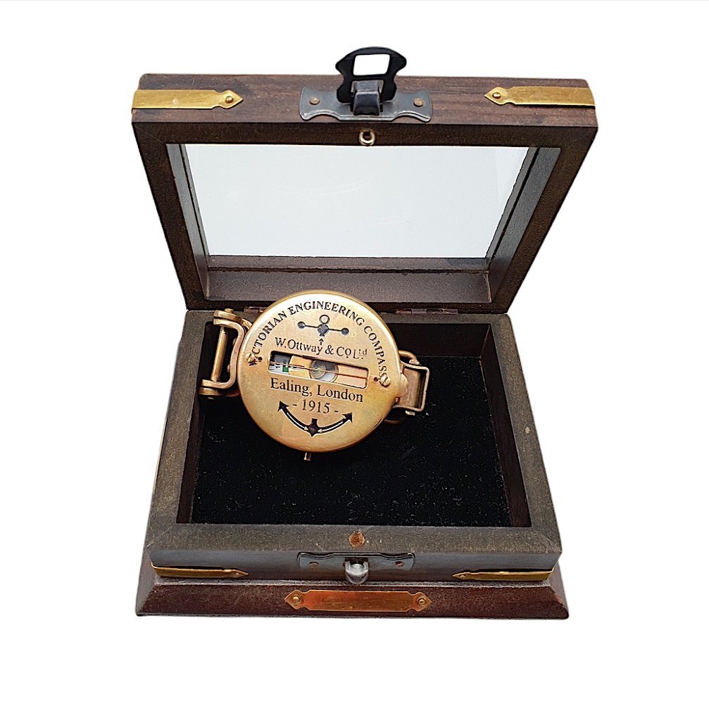 Linoows Dekoobjekt Kompass, Peil- und Marschkompass, Retro Scheibenkompass, In einer Holzbox von Linoows