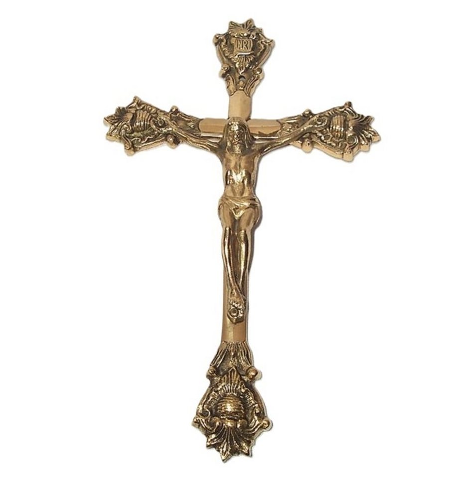 Linoows Dekoobjekt Kruzifix, Jesus am Kreuz, massives Messing Kreuz, Jesus Kreuz aus poliertem Messing von Linoows