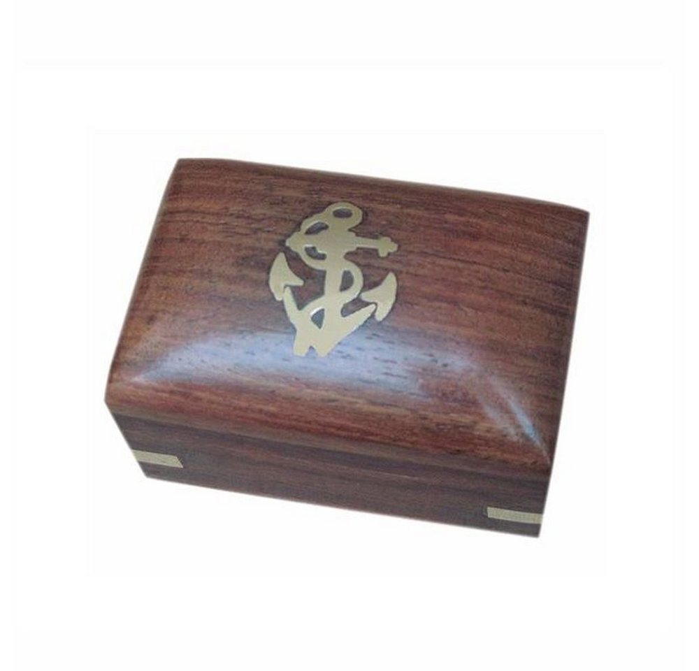 Linoows Dekoobjekt Maritime Holzbox, Box aus Sheesham Holz 7,5 cm. (1 St), Holzbox mit Messingeintarsie im Deckel von Linoows