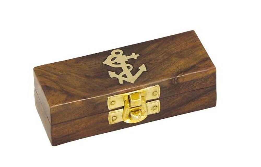 Linoows Dekoobjekt Maritime Holzbox, Leerbox, Box aus edlem Holz (1 St), edle Holzbox mit Messingeintarsie im Deckel von Linoows