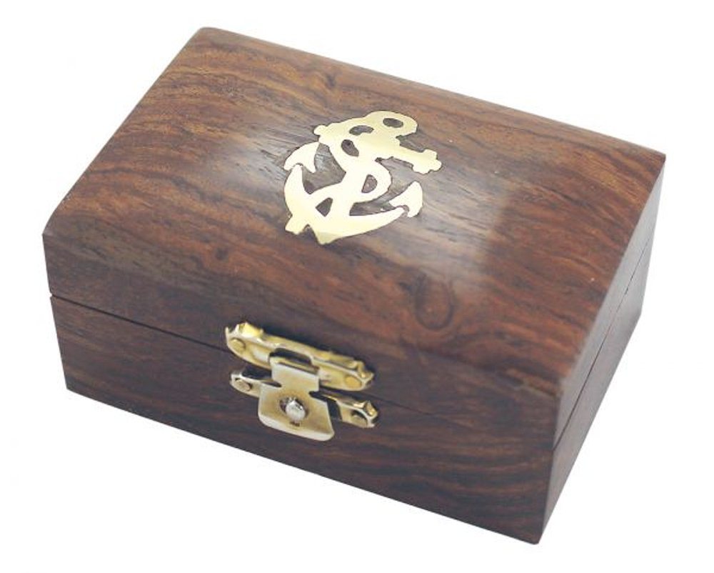 Linoows Dekoobjekt Maritime Holzbox mit Messingeinlage, edle Holz Box (1 St), kleine Holzbox mit Messingeintarsie im Deckel von Linoows