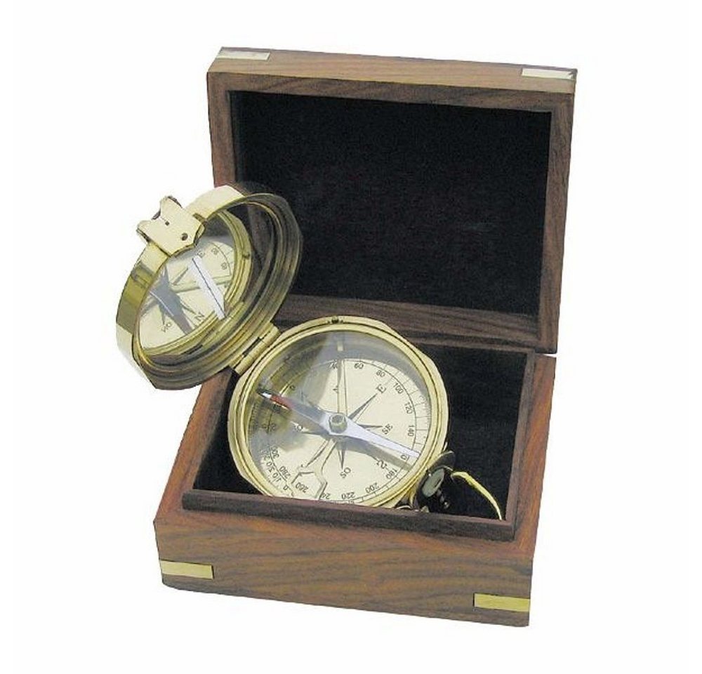 Linoows Dekoobjekt Maritimer Kompass, Magnet Kompass in der Holz Box, Kompass aus Messing in edler Holzbox von Linoows