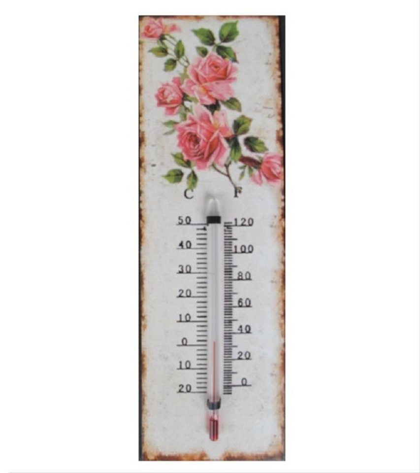 Linoows Dekoobjekt Rosen Thermometer, Wandthermometer mit Rosenblüten, Blechthermometer mit Celsius und Fahrenheit Skale von Linoows
