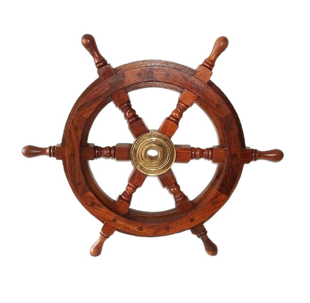 Linoows Dekoobjekt Steuerrad Schiffssteuerrad aus Holz und Messing Ø 45 cm (Set), Hand gefertigtes Steuerrad aus edlem Holz von Linoows