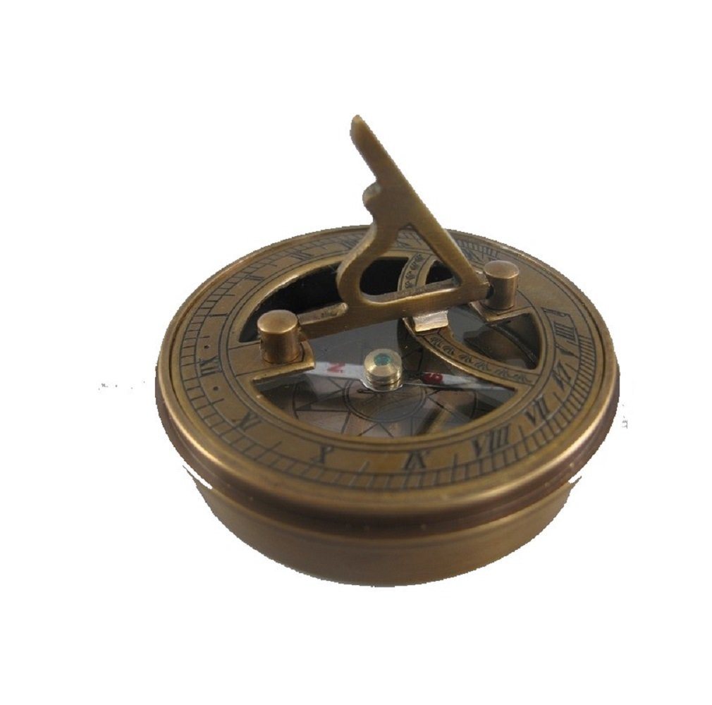 Linoows Dekoobjekt Sundial Kompass, Maritimer Altmessing Magnetkompass & Dose, Reproduktion von Linoows