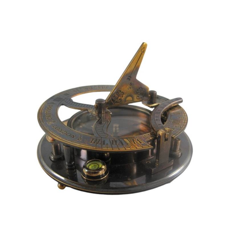 Linoows Dekoobjekt Sundial Kompass maritimer Sonnenuhr Tischkompass (Set), Magnetkompass in einer Lederbox Ø 11 cm von Linoows