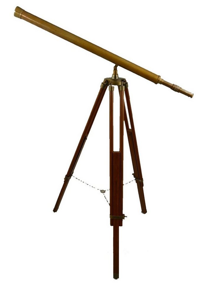 Linoows Dekoobjekt Teleskop Fernrohr auf Holz Stativ, Stand Teleskop (Set), Stativ Fernrohr, Altmessing Mono Okular 98x155 cm von Linoows