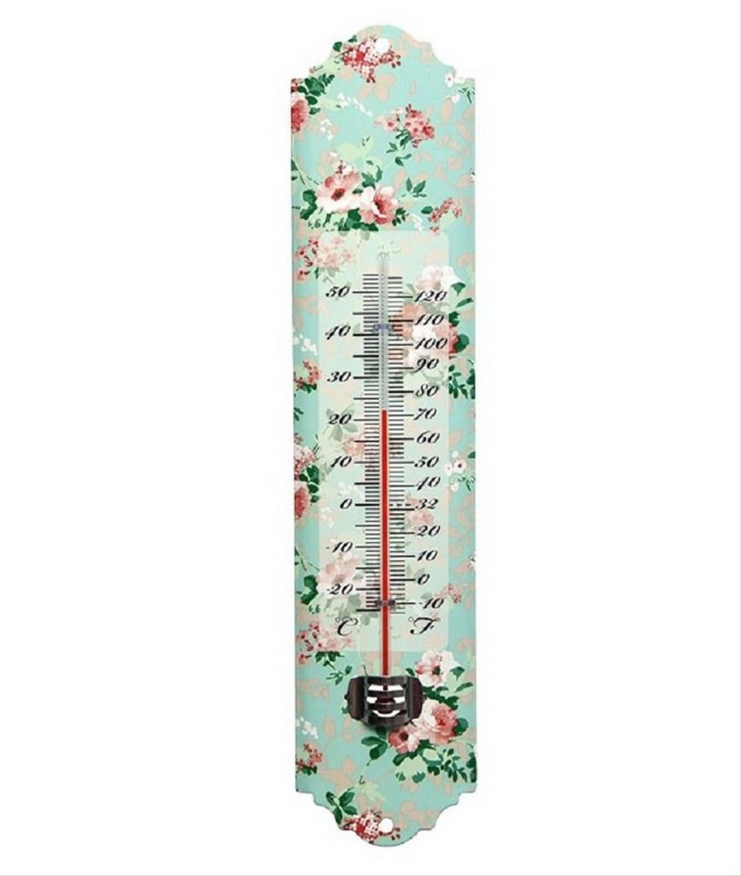 Linoows Dekoobjekt Thermometer, Blech Thermometer mit Rosenblüten, Wandthermometer mit Celsius und Fahrenheit Skale von Linoows