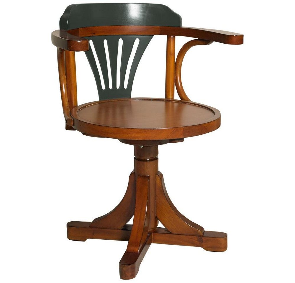 Linoows Drehstuhl Schreibtisch Stuhl Antiker Drehstuhl Kontor Stuhl (1), edler maritimer Schreibtisch Stuhl, Bugholz Stuhl mit grauer Lehne von Linoows
