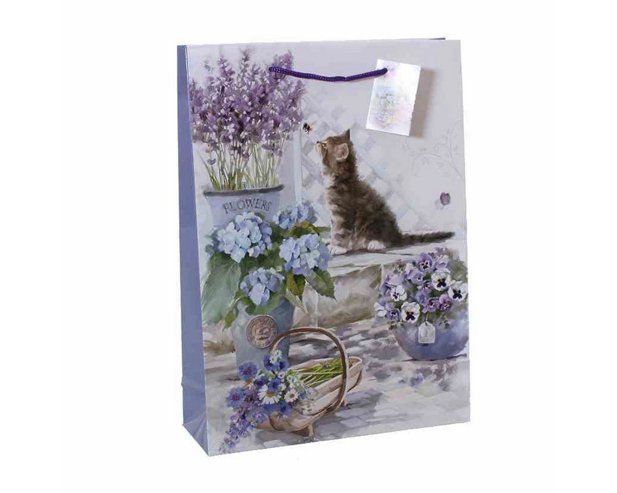 Linoows Gartenschere Geschenktüten, 10 x Papiertüten, Katze und Lavendel, Kätzchen in Viole, Große Papiertragetaschen von Linoows