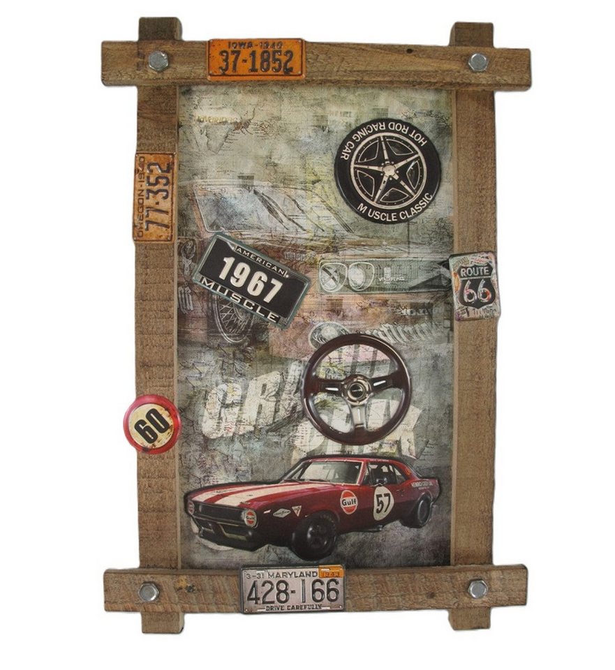 Linoows Holzbild Reklameschild Holz Werbeschild Oldtimer Autoschild, historisches Auto Rennen Schild 59x40 cm von Linoows