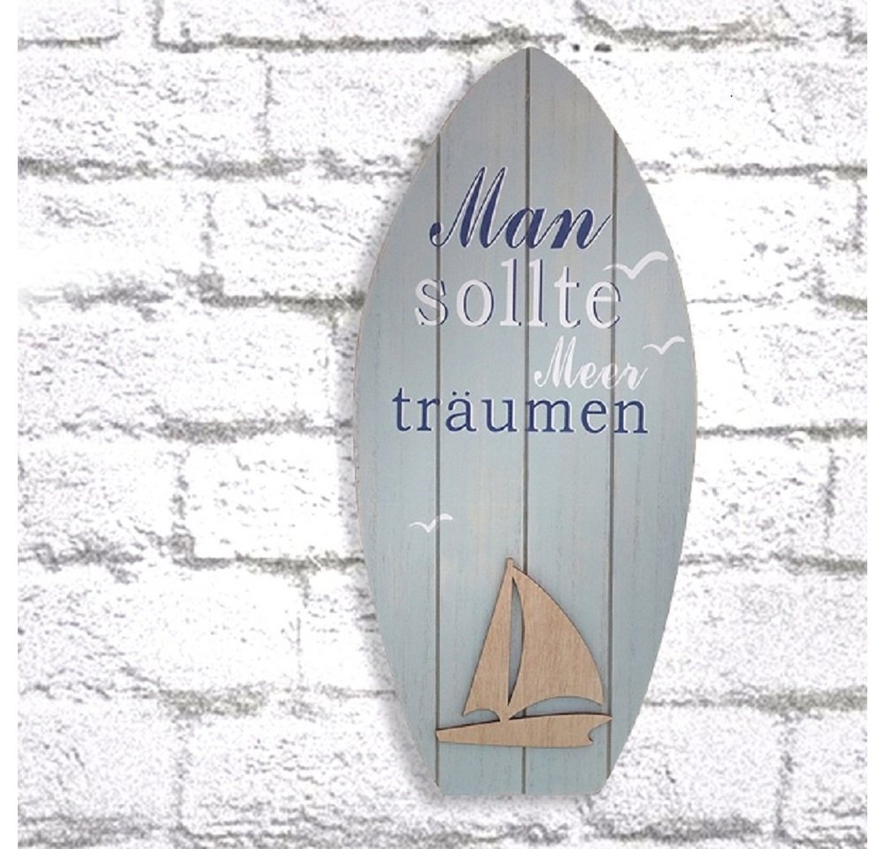 Linoows Holzbild Wandschild, Schild wie Surfbrett, 'Man sollte Meer träumen' von Linoows