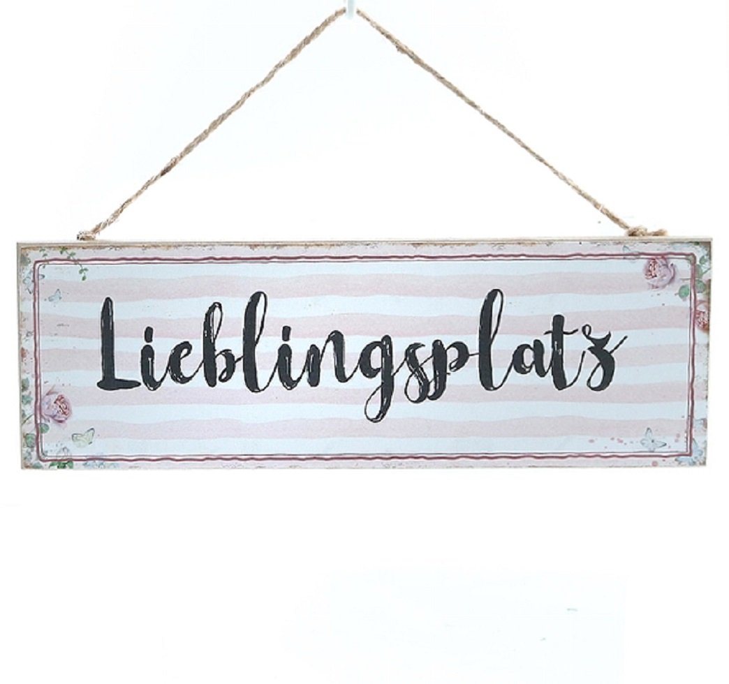 Linoows Holzbild Wandschild, Türschild 'Lieblingsplatz', Holzschild, Landhaus Schild mit Juteanhänger 10x30 cm von Linoows
