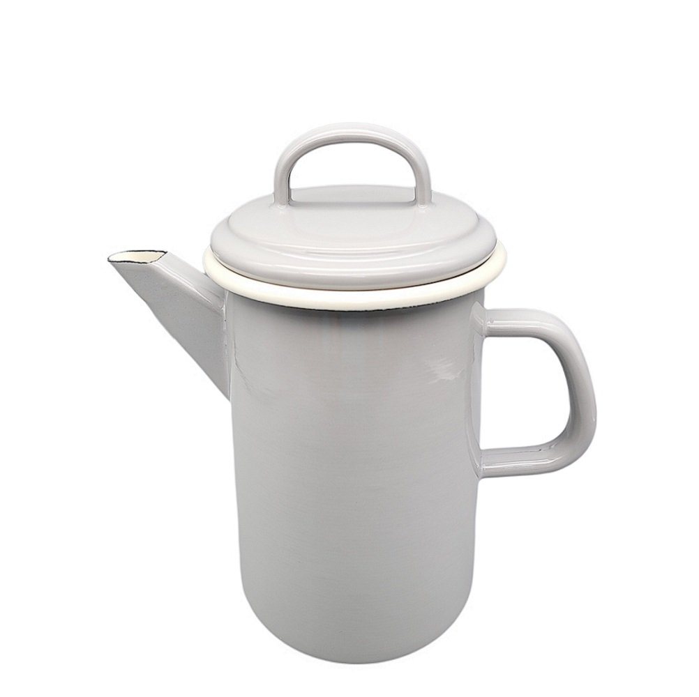 Linoows Kanne Emaille Kaffeekanne, Deckelkanne, Emaille Kanne, 1,6 l, (Set), Nostalgie Kaffeekanne Creme, Grau 1,6 Liter von Linoows