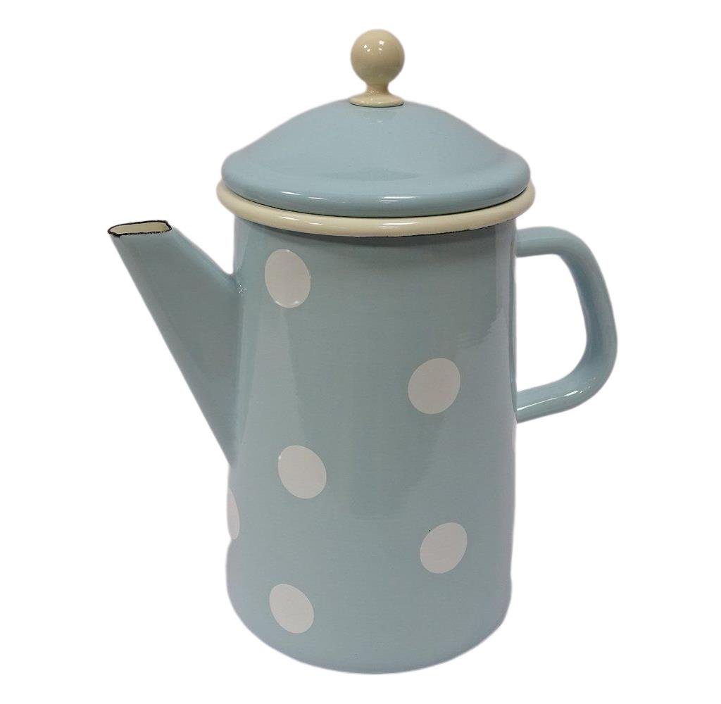 Linoows Kanne Emaille Kaffeekanne, Deckelkanne, Henkelkanne, 1,6 l, (Set), Nostalgie Kaffeekanne Hellblau mit weißen Tupfen 1,6 Liter von Linoows