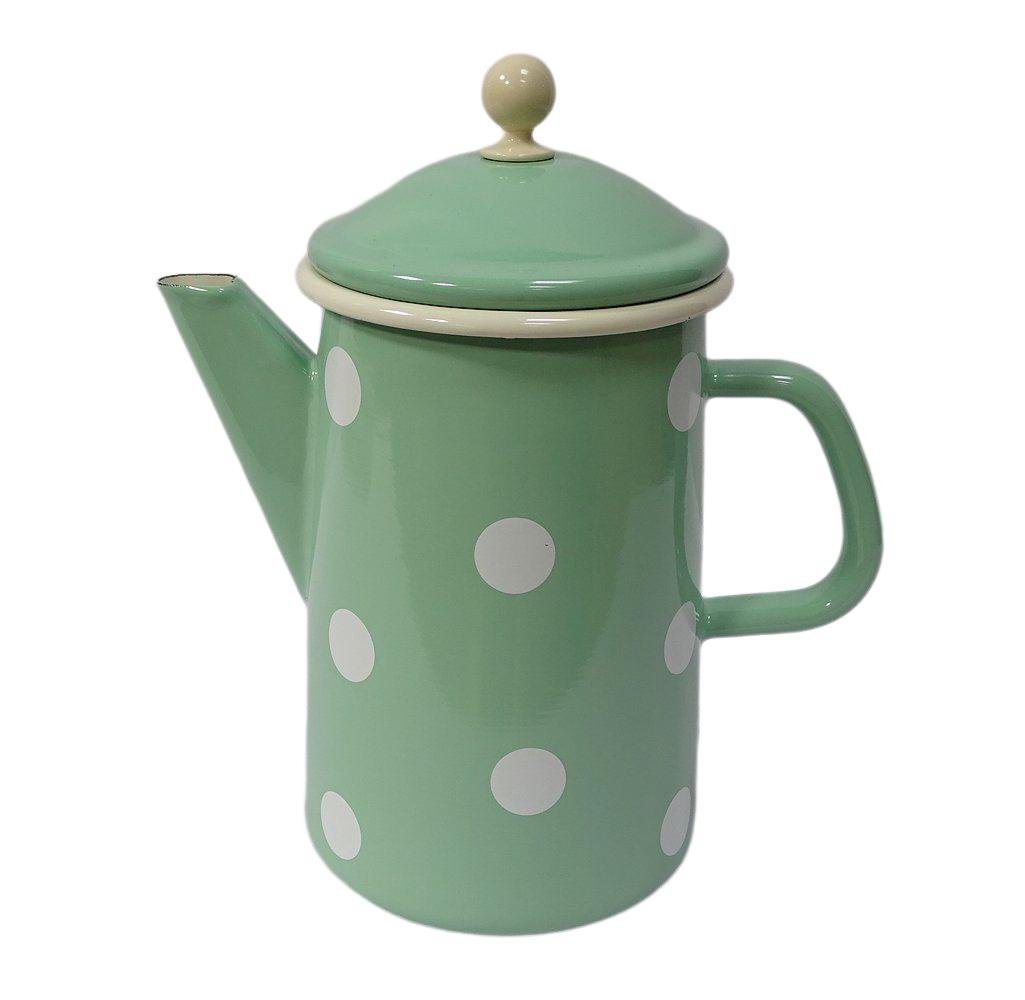 Linoows Kanne Emaille Kaffeekanne, Deckelkanne, Henkelkanne, 1,6 l, (Set), Nostalgie Kaffeekanne Mint mit weißen Tupfen 1,6 Liter von Linoows