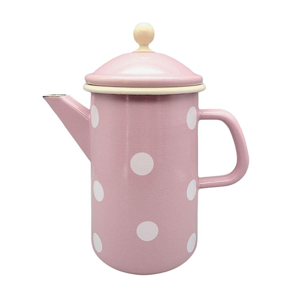 Linoows Kanne Emaille Kaffeekanne, Deckelkanne, Henkelkanne, 1,6 l, (Set), Nostalgie Kaffeekanne Rosa mit weißen Tupfen 1,6 Liter von Linoows