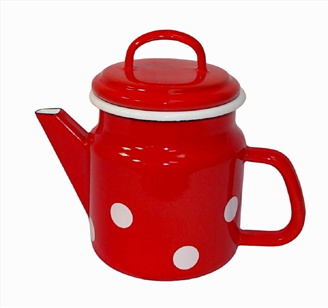 Linoows Kanne Emaille Teekanne, Deckelkanne, Teepott 1,0 Liter, 1.0 l, (Set), Rote Retro Teekanne mit weißen Tupfen 1,0 Liter von Linoows