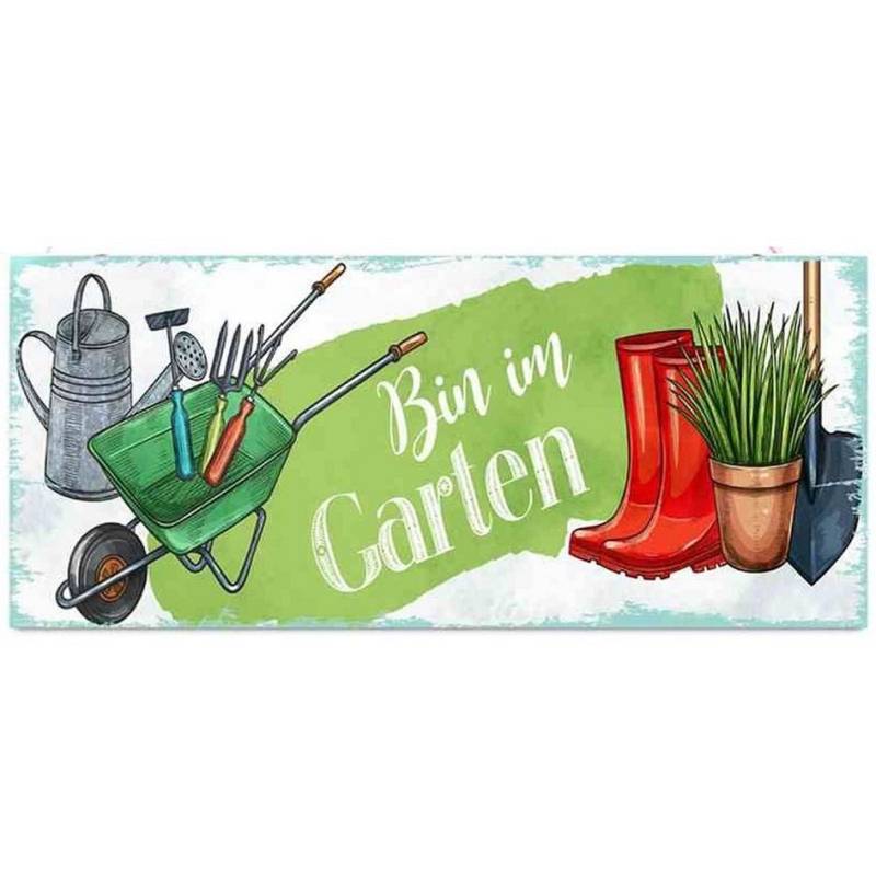 Linoows Metallschild Blechschild, Wandschild, Bin im Garten, 13x31 cm, Reklameschild Le Bain, Badezimmer Schild mit Rosen 30x30 cm von Linoows