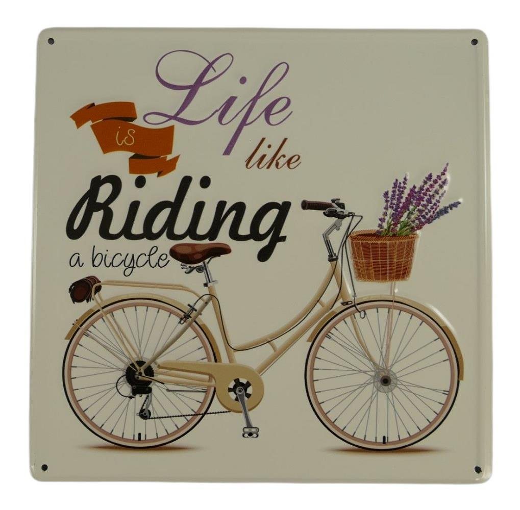 Linoows Metallschild Blechschild, Reklameschild, Fahrrad und Lavendel, Nostalgie Blechschild 30x30 cm von Linoows