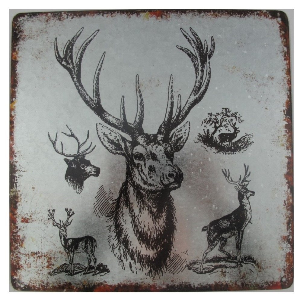 Linoows Metallschild Blechschild, Reklameschild, Hirsch und Hirsche, Jagd Wandschild 30x30 cm von Linoows