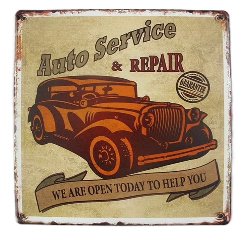 Linoows Metallschild Blechschild, Reklameschild, Wandschild, Schild, Auto Service & Repair, Auto Schild 30x30 cm von Linoows