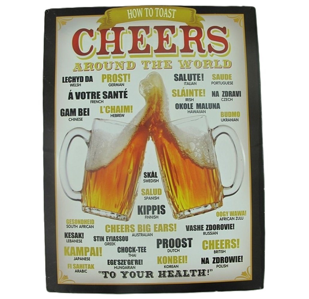 Linoows Metallschild Blechschild, Reklameschild, Wandschild, Schild, Cheers Around The World, Schild 30x30 cm von Linoows