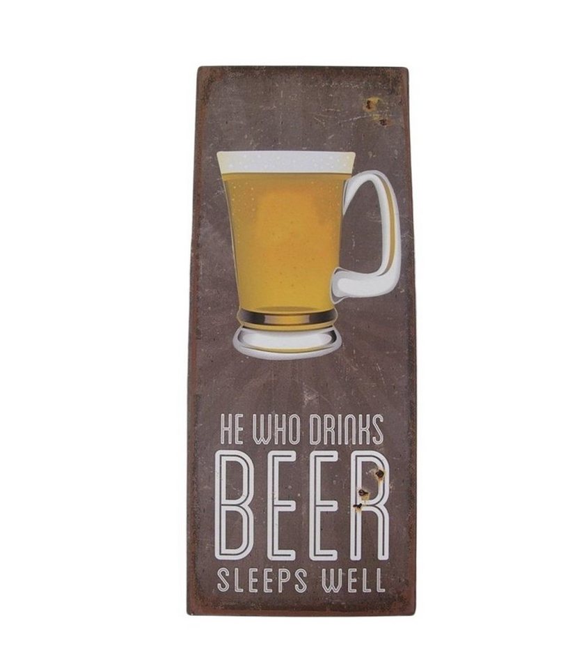 Linoows Metallschild Blechschild, Reklameschild, Wandschild 50x20 cm, Schild: He Who Drinks Beer Sleeps Well von Linoows