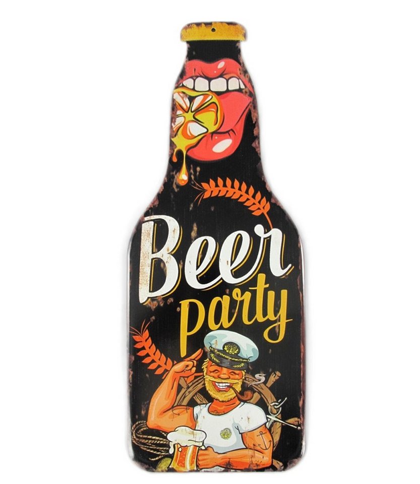 Linoows Metallschild Blechschild, Reklameschild, Wandschild Beer Party Flasche Gastro Schil, Kneipen Wandschild mit Bierflasche 40x15 cm von Linoows