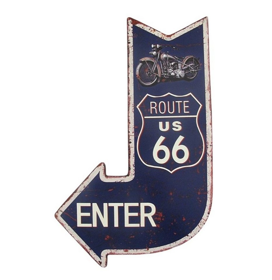 Linoows Metallschild Blechschild, Reklameschild, Wandschild Pfeil, Schild Route 66, Enter, Motorrad 40x25 cm von Linoows