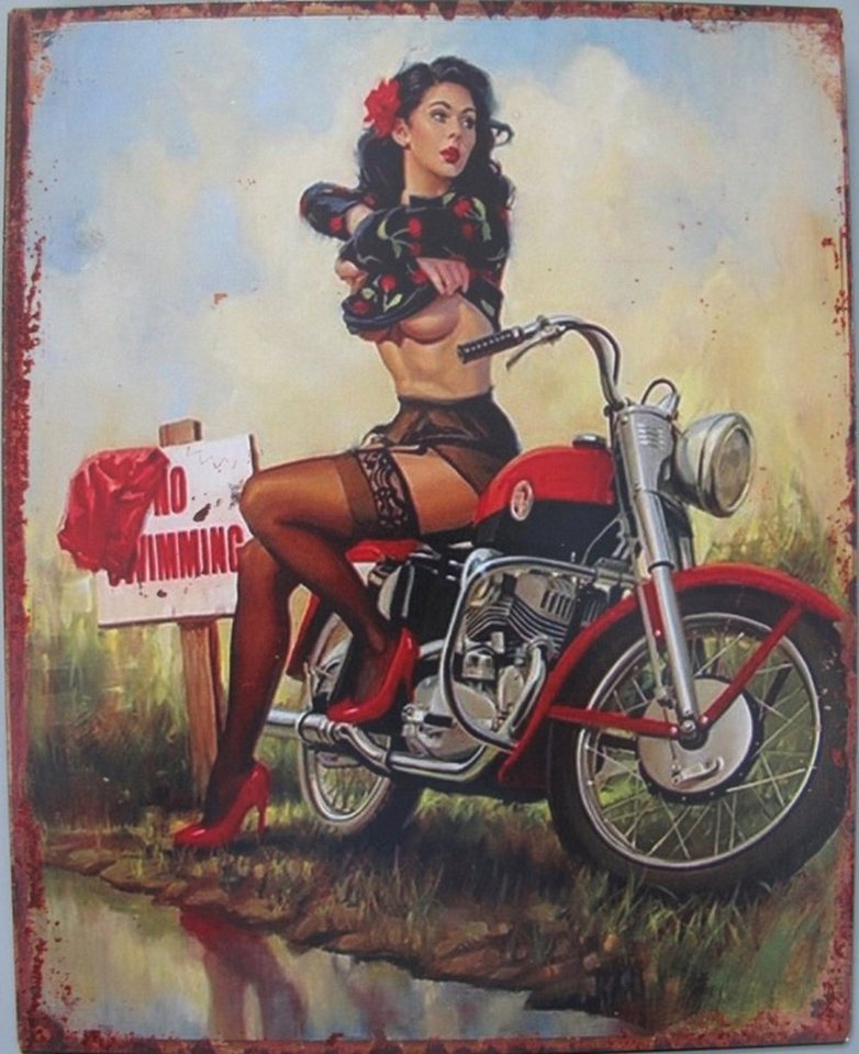 Linoows Metallschild Blechschild, Reklameschild No Swimming Pin Up Girl, Biker Wandschild 25x20 cm von Linoows