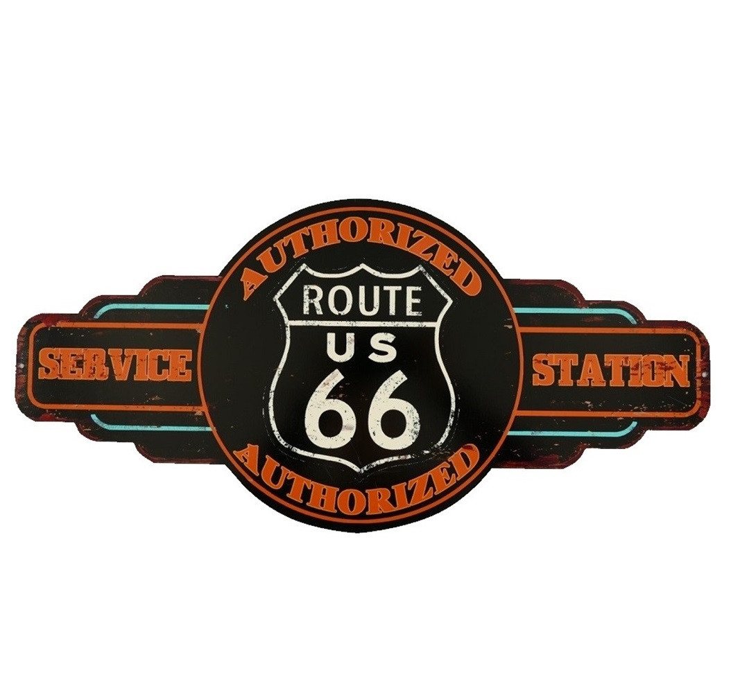 Linoows Metallschild Blechschild, Reklameschild Route 66 Service Station Motorrad Wandschil, historisches Biker Wandschild von Linoows