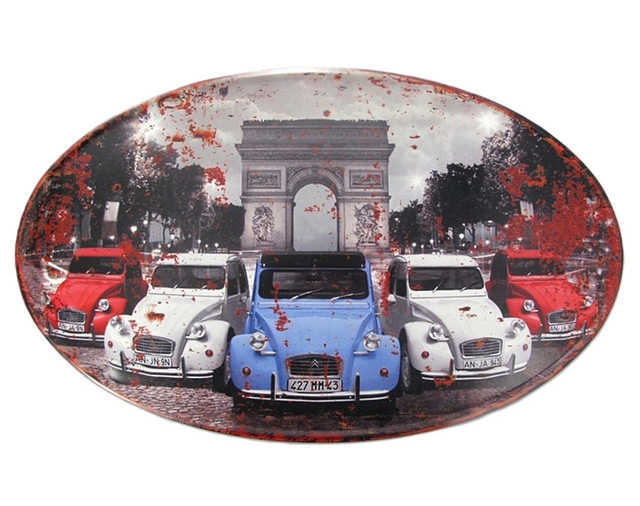 Linoows Metallschild Blechschild, Reklameschild viele bunte Citroen 2CV, Die Ente" in Paris Wandschild 34x56 cm" von Linoows