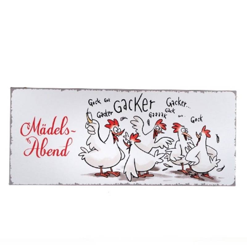 Linoows Metallschild Blechschild, Schild "Mädelsabend" lustiges Wandschild, gackernde Hühne, Reklameschild Le Bain, Badezimmer Schild mit Rosen 30x30 cm von Linoows
