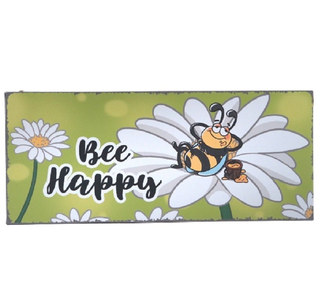 Linoows Metallschild Blechschild, Wandschild Bee Happy, Lustiges Schild, Lustiges Schild aus Blech mit Biene 13x31 cm von Linoows