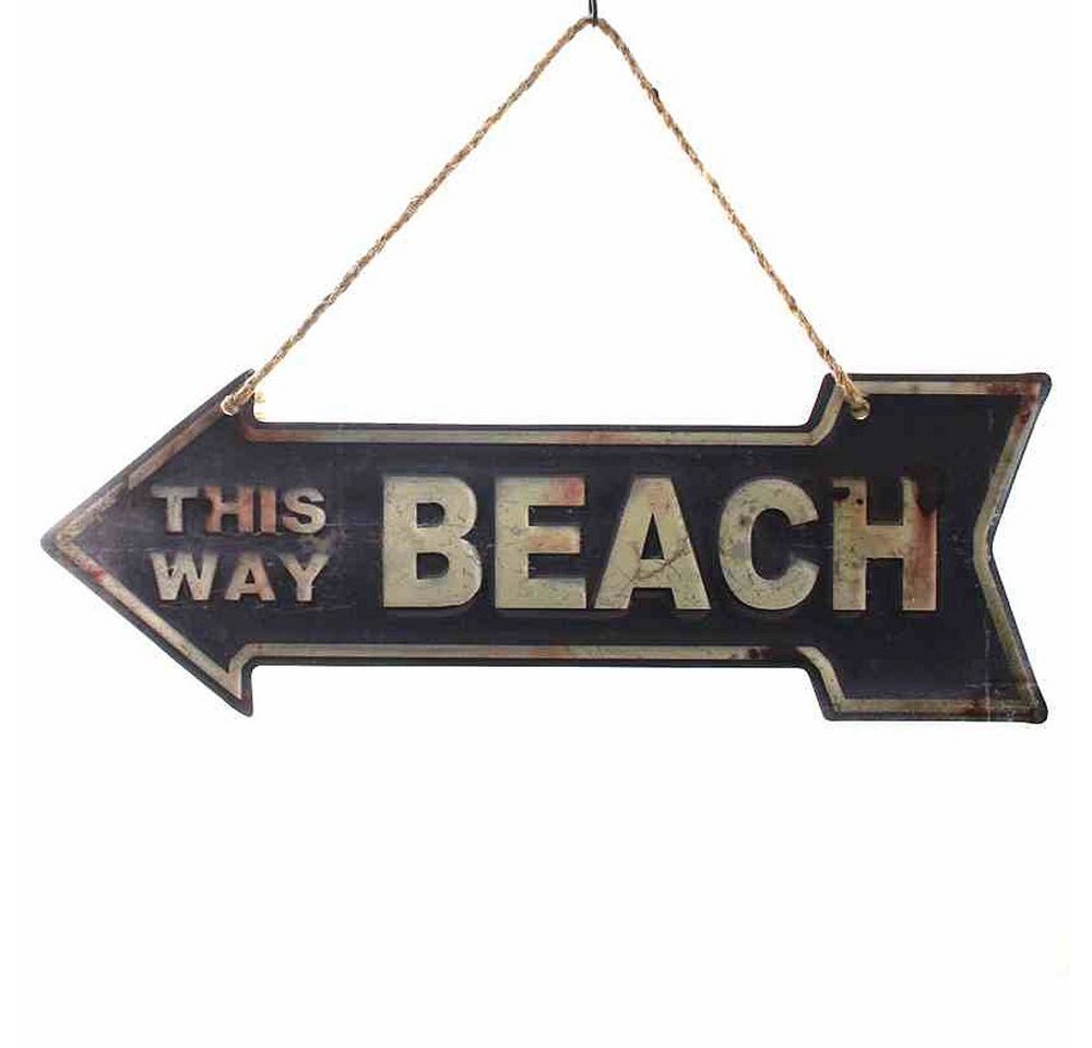 Linoows Metallschild Blechschild, Wandschild als Hinweis Pfeil, Beach, Reklameschild This Way Beach Hinweis Schild 15x40 cm von Linoows