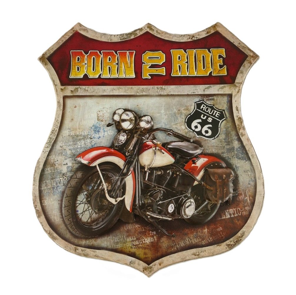 Linoows Metallschild Blechschild 3D Motorrad Reklameschild Born to Ride, historisches Motorrad Wandschild von Linoows