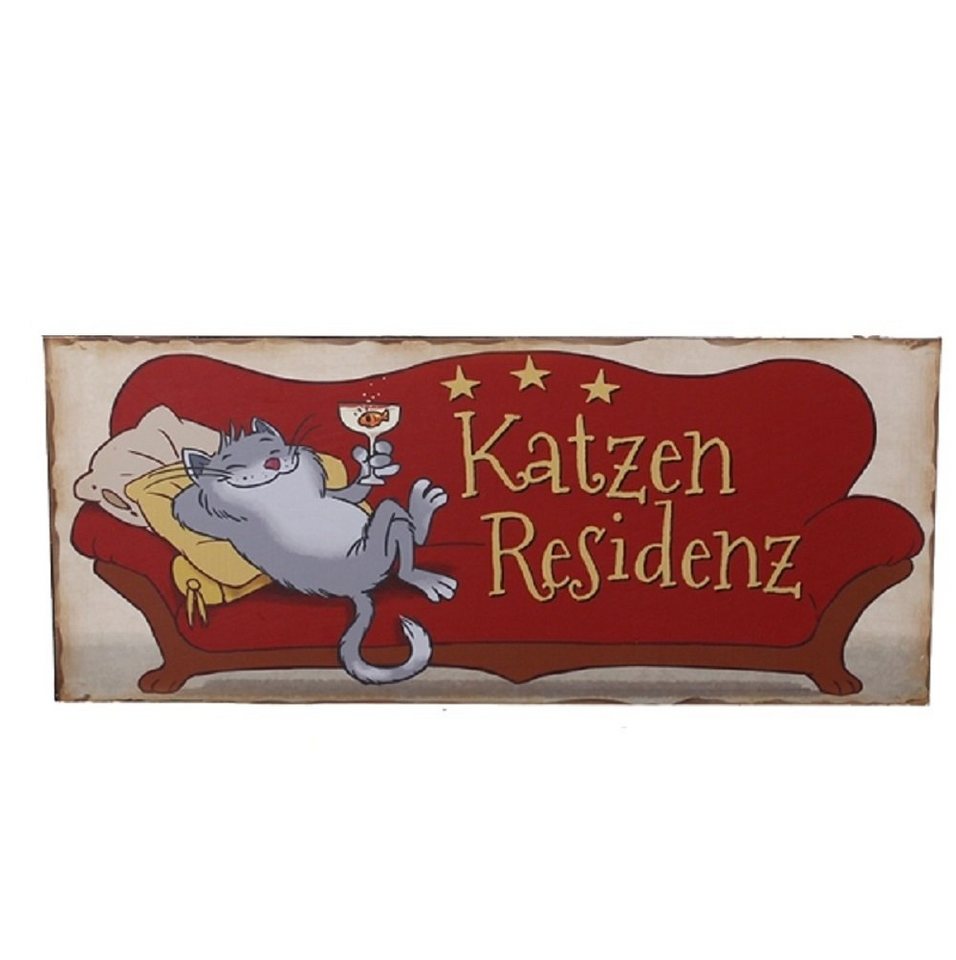 Linoows Metallschild Blechschild Hunderesidenz lustige lümmelnde Katze, witzige Katze, lustiges Tier Wandschild 13x31 cm von Linoows