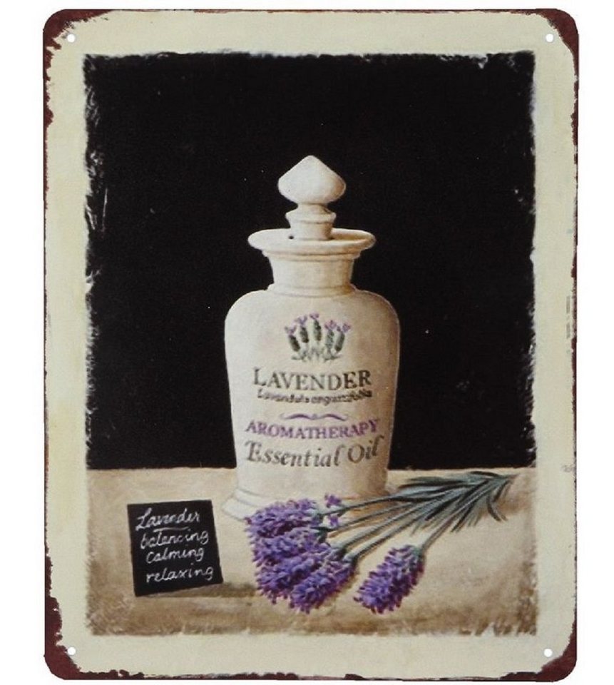 Linoows Metallschild Blechschild Lavendel, Blumen & Parfümflasche, Wandschild Lavendelöl Lavendel, Gartenschild 25x20 cm von Linoows
