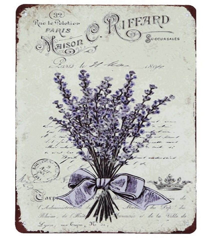 Linoows Metallschild Blechschild Lavendel Wandschild mit Lavendelstrauß, buntes Landhaus Garten Schild von Linoows