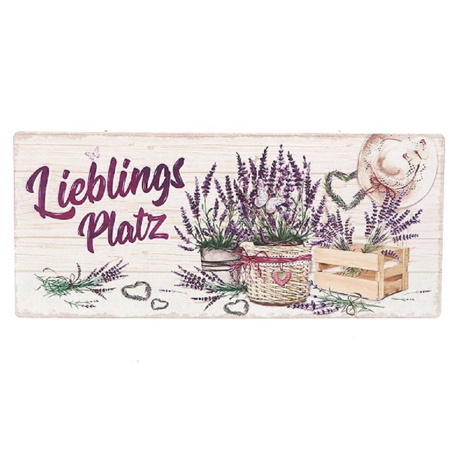 Linoows Metallschild Blechschild Lieblingsplatz" mit Lavendel 13x31 cm, Reklameschild Le Bain, Badezimmer Schild mit Rosen 30x30 cm" von Linoows