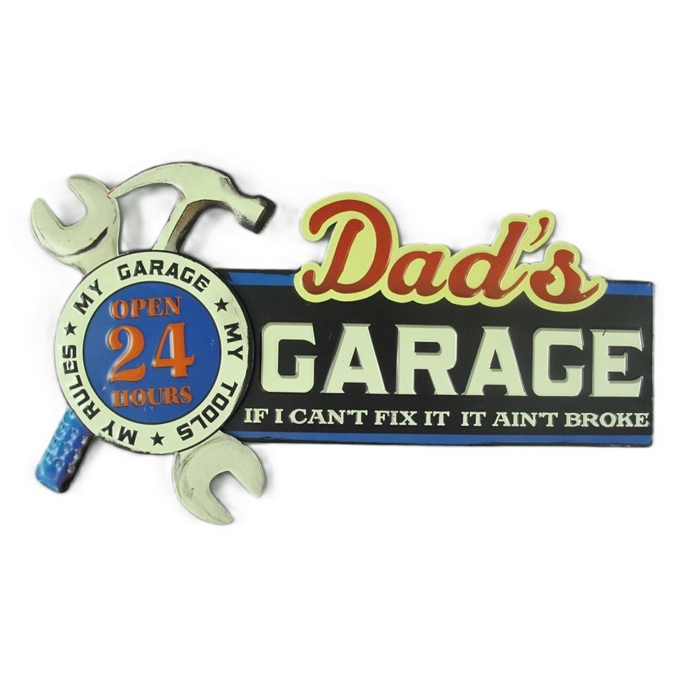 Linoows Metallschild Blechschild Reklameschild Dad's Garage Werkstatt, historisches Auto Werkstatt Schild Linoows Metallschild Blechschild Reklameschild Dad's Garage Werkstatt, historisches Auto Werkstatt Schild von Linoows