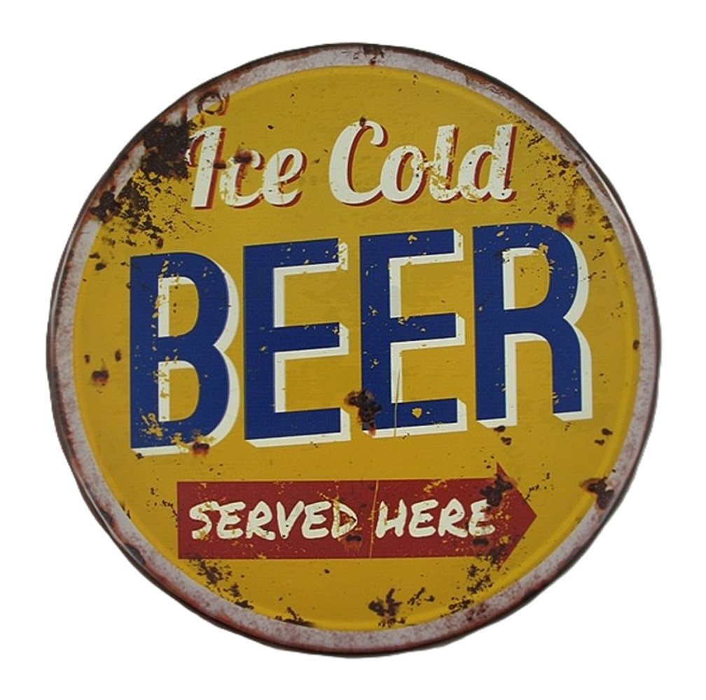 Linoows Metallschild Blechschild Reklameschild Ice Cold Beer Wandschild, Wandschild mit Bierwerbung Ø 33 cm von Linoows