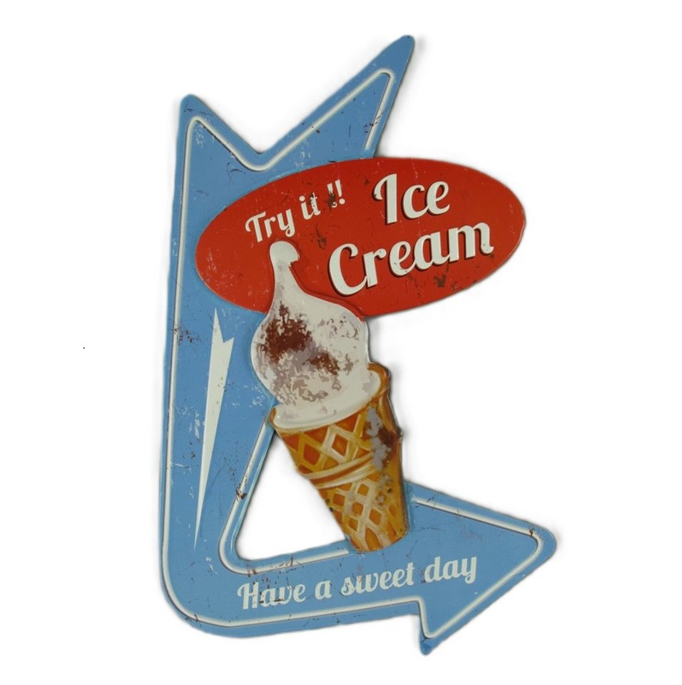 Linoows Metallschild Blechschild Reklameschild Ice Cream Wandschild, historisches Eisdielen Wandschild von Linoows