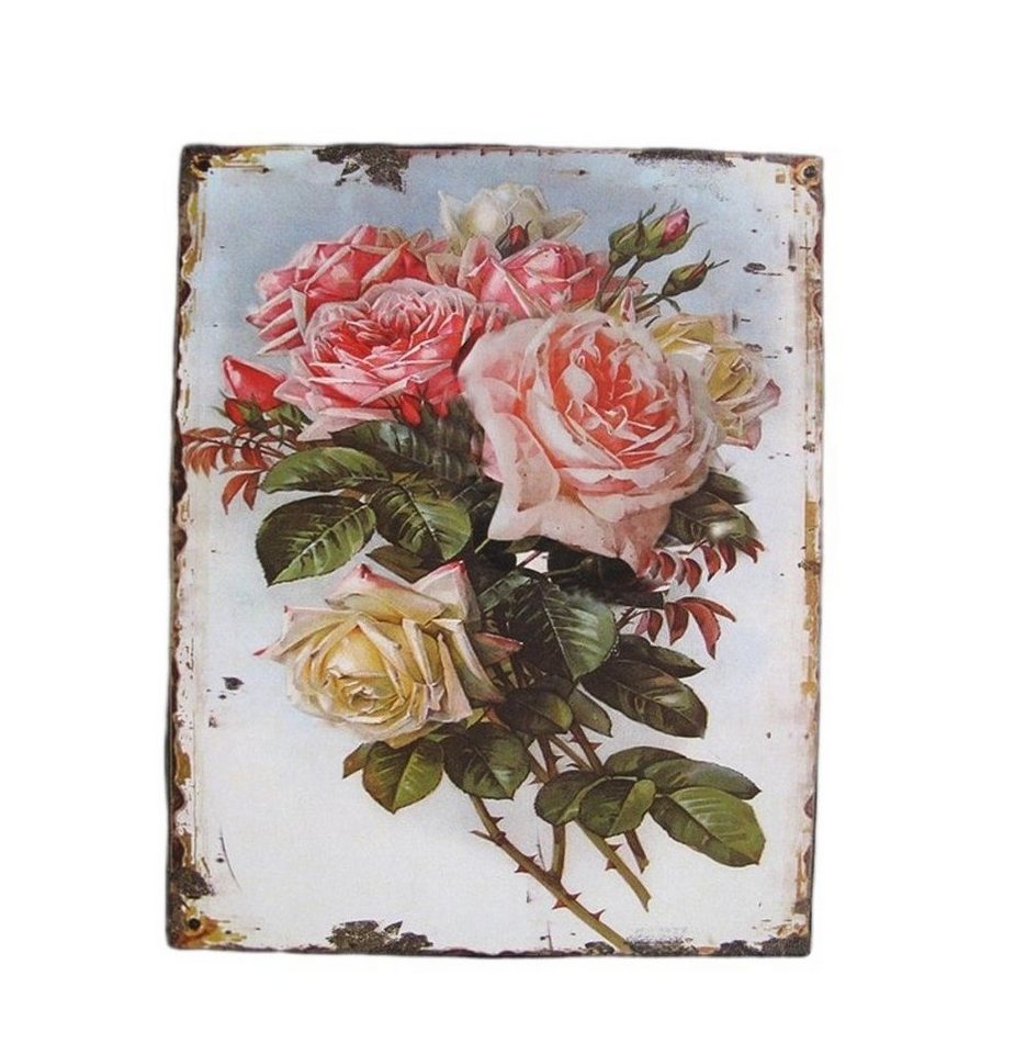 Linoows Metallschild Blechschild Reklameschild Rosen Blumen Wandschild, Nostalgie Gartenschild Rosen 25x20 cm von Linoows