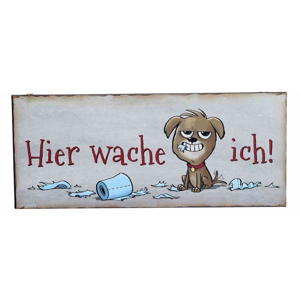 Linoows Metallschild Blechschild Schild Hier Wache Ich Hund" 13x31 cm, Lustiges Wandschild mit witzigem Hund" von Linoows