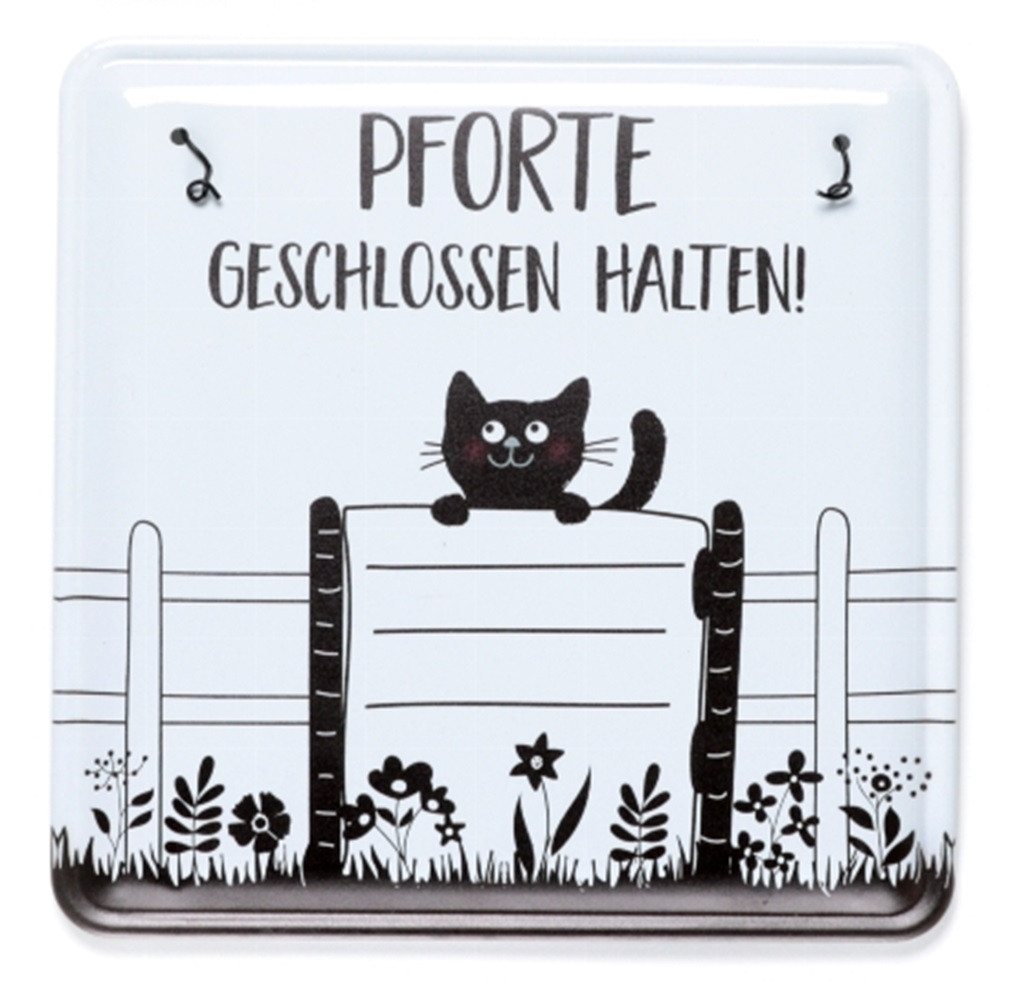 Linoows Metallschild Blechschild Schild Katze Pforte geschlossen halten, witziges Wandschild, Gartenschild 20x20 cm von Linoows