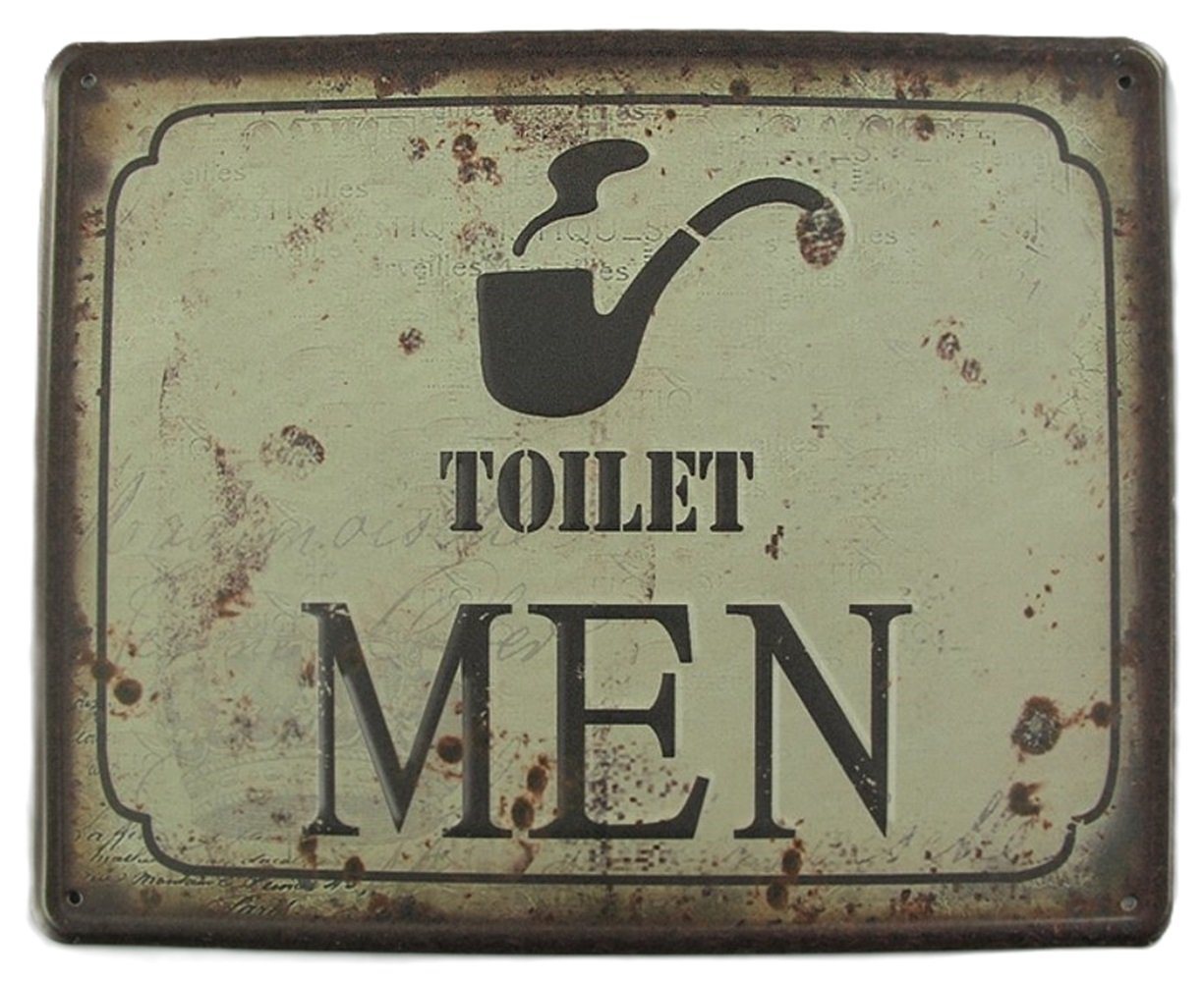 Linoows Metallschild Blechschild Wandschild Toilet Men mit Tabakspfeife, Reklameschild, Herrentoilette, 20x25 cm von Linoows