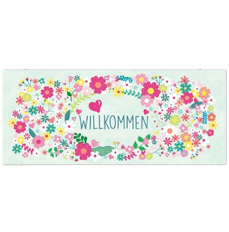 Linoows Metallschild Blechschild Willkommen" mit bunten Blumen13x31 cm, Reklameschild Le Bain, Badezimmer Schild mit Rosen 30x30 cm" von Linoows